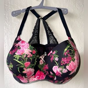 Beautiful Cacique floral bra with lace straps 40DDD black pink